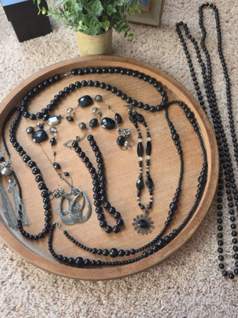 Black Bead Necklace Lot 8 Plus Pieces Long Strand Onyx Style Statement Jewelry